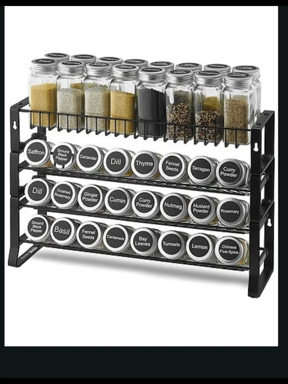 3-Tier Black Spice Rack Organizer ( NO Glass Jars.)